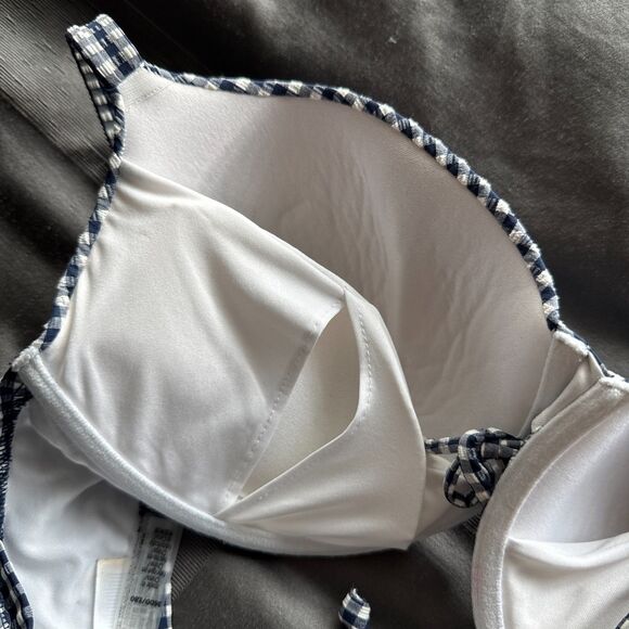 VICTORIA'S SECRET Blue White Plaid Gingham Swim Removable Push Up Bikini 36DD - Picture 3 of 4